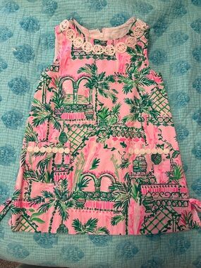 Lilly Pulitzer Pink and Green Palm Print Shift Dress